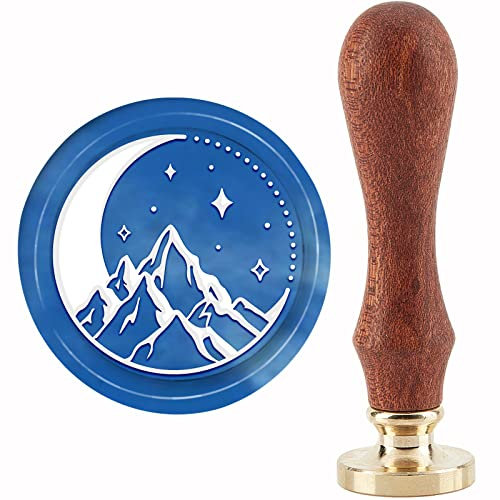 craspire Mond-Wachs-Siegelstempel, Bergstern, Siegelstempel, Kupfersiegel, 30 mm, Retro, Abnehmbarer Messing-Stempelkopf Mit Holzgriff Für Umschläge, Briefe, Einladungen Karten Hochzeitsgeschenkpaket