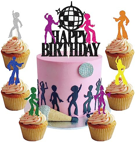palasasa 25Stück Disco Tortendeko Tanzende Menschen Cake Toppers 70er 80er Jahre Disco Tanzen Cupcake Topper Discokugel Kuchen für Hippie Neon Party Dekorationen Disco Ball Dance Geburtstag