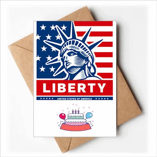 America Flag With Liberty Statue Pattern Happy Birthday Greeting Cards Envelopes Blank