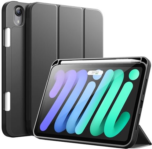 JETech Case for iPad mini (A17 Pro, 2024 Model, 7th Generation) / mini 6 (2021 Model, 6th Generation), Slim Tablet Cover with Soft TPU Back, Auto Wake/Sleep (Space Gray)