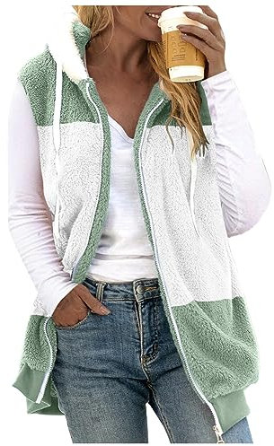 Dislsokrhov Teddy Fleece Weste Damen Outdoor Fleeceweste Damen Laufweste Winter Sport Herbstmantel Damen Frühling Damenweste Dünne Softshell-Weste Luafwesten Minzgrün, 3XL