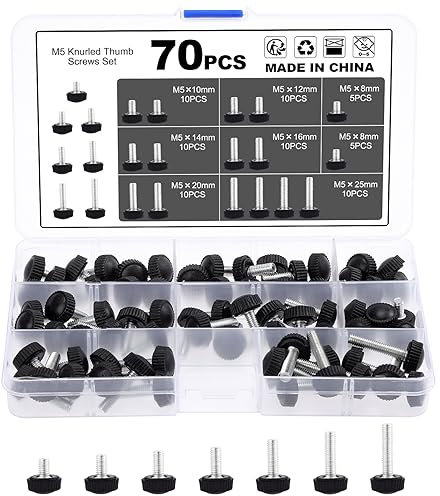 Moendergo 70 STÜCKE M5 Rändelschraube Set Carbon Gewinde Rändelknopf Montage Schraube Griff Knöpfe Griff Bolzen Runde Spannschrauben Schlauchschellen für Arten von Ständer und Maschine (B)