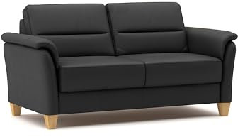 CAVADORE Leder 3er-Sofa Palera / Landhaus-Couch mit Federkern + massiven Holzfüßen / 179 x 89 x 89 / Leder Schwarz