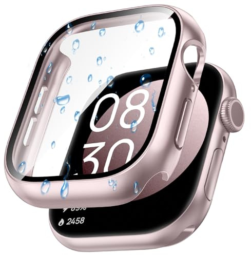 Goton Funda Impermeable Compatible con Apple Watch Protector de Pantalla Series 6/5/4, SE 3/2/1 de 44 mm, Parachoques Duro con Vidrio Templado para iWatch Cover de 44 mm