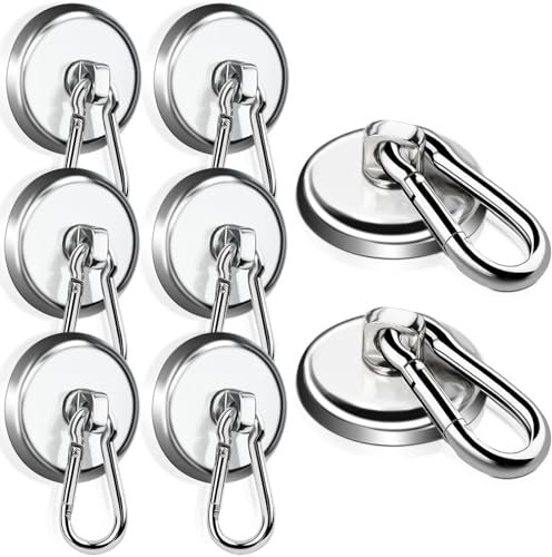 swihorab Magnethaken Extra Stark de 8 ganchos magnéticos, imanes de neodimio extra fuertes con ganchos, ganchos magnéticos de neodimio de 42 mm, 5 kg con mosquetón giratorio, fuerza magnética