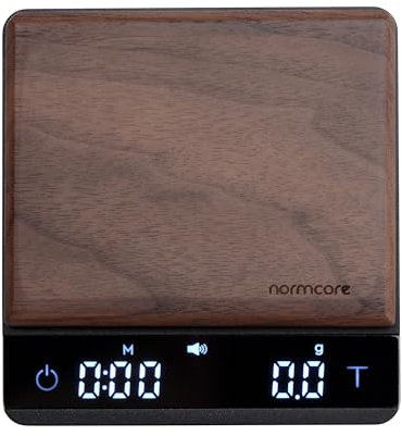 Normcore Pocket Coffee Scale, Espresso Scale with Timer, Pour Over Drip Coffee Scale, 2000g/0.1g Barista Scale, Anodized Aluminum Body with Back-Lit LCD Display, American Walnut Wood Cover