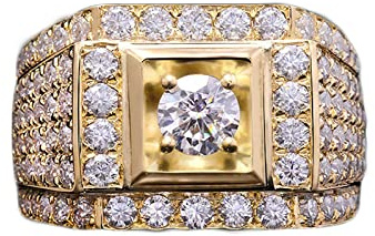 Lieson Verlobung Ring Männer, Herrenring Gold 750 18K Luxus Breit Ring Rund Moissanit 0.5ct Partnerringe