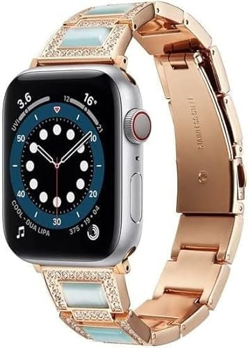AEHON Diamond Luxus-Edelstahl-Armband für Apple Watch (45/44/49/41 mm), für Damen, zum Selbermachen, Opal, Luxus-Zirkon-Armband, geeignet für iWatch Serie 5, 4, SE, 3, 40, 42 mm, For 45mm, Achat