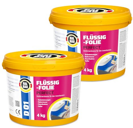 Flüssigfolie Profi 8kg, Flüssiggummi für Innen, Wassersperre unter Fliesen, Bad, Dusche, Abdichtung, Halbau D01