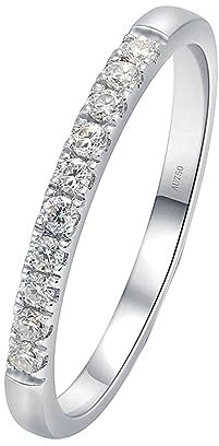 Whoiy Damen Ringe Weisgold, 18 Karat Gold Halbe Ewigkeit Runder Schnitt 0.15ct Diamant Eheringe Echt Gold 750 Hochzeitsringe Verlobungsring für Frauen Größe 53 (16.9)
