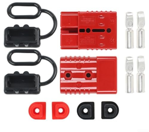 Lot de 2 batteries 120 A 600 V à connecter/déconnecter rapidement pour prise pour Anderson - Connecteur d'alimentation avec couvercle (rouge)