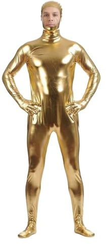 RUMAOZIA Men's Oil Full Body Suit Long Sleeve Full Body Stretch Jumpsuit One-Piece Shiny Leggings Sports Suit Men's Costume Bodysuits, Men's Full Body Tights Suit Halloween, gold, XXL