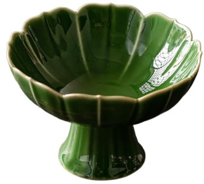 XLWLLNJ Frutero con patas de cerámica, soporte de exhibición decorativo para postres, en forma de loto para cocina, Verde