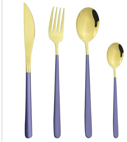 GeRnie 4 unids/set juego de cubiertos de oro rosa cuchillo tenedor juego de cubiertos cuchara vajilla de acero inoxidable 304 juego de cubiertos de cocina juego de vajilla (Color : Purple Gold, Size