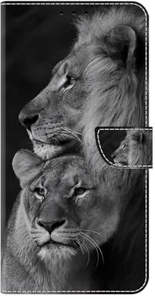 Bnvdfre for iPhone 13 Mini Case iPhone 12 Mini Case Protective Flip Phone Art Pattern Cover Shockproof Card Holder with Magnetic Stand Leather Case for iPhone 13 Mini Case iPhone 12 Mini, Lion