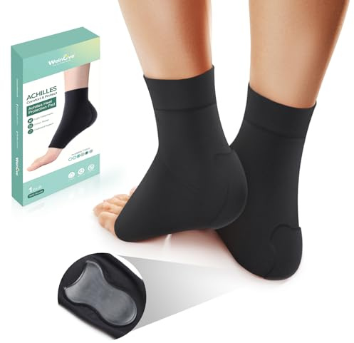 Achilles Tendonitis Heel Protector Socks - Welnove Achilles Tendon Support | Compression Gel Padded Sleeve Socks for Cushion of Bursitis, Achilles Tendonitis, Tenderness, Dry Cracked - Black, Regular