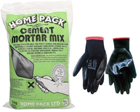 Concept4u Cement Morter Mix 5kg with Large Nitrile Coated Gloves General Purpose Mortar Mix for Interior and Exterior Repair Jobs Ideal for Bricklaying, Pointing, Repairing, Rendering