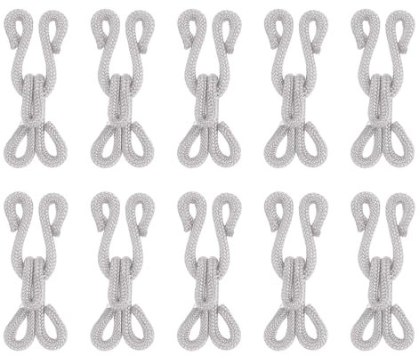 QUARKZMAN Ganci e Occhielli Cucire, 14pz - Chiusure con Gancio e Occhiello per Cucire Rivestiti Poliestere Abbigliamento Reggiseno Gonna Cucito (Grigio Chiaro, Lunghezza 23mm)