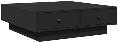vidaXL Couchtisch, Beistelltisch mit Stauraum Metallknäufen, Kaffeetisch Sofatisch für Wohnzimmer, Teetisch Wohnzimmertisch, Schwarz Holzwerkstoff