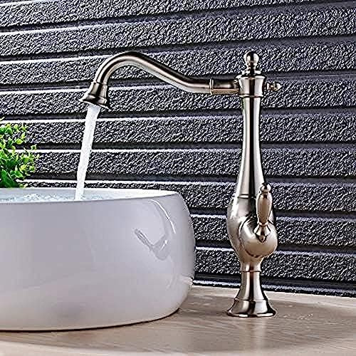 robinets de Cuisine, Robinet de lavabo de Salle de Bains, mitigeur monotrou, Finition Nickel brossé