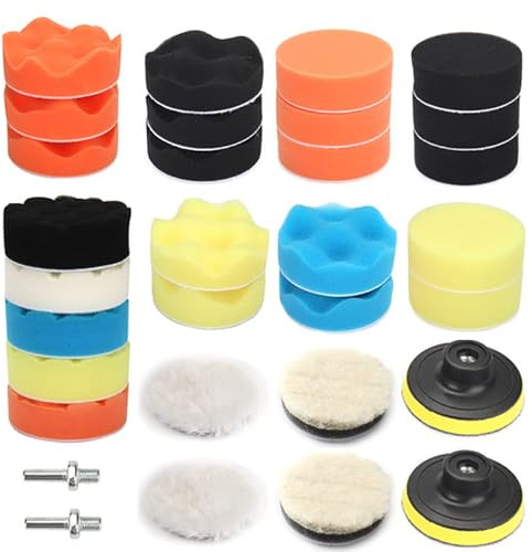 NuoDunco kit polissage 31 pièces, disques éponge 75mm pour auto et moto | Perceuse manuelle adaptée à l'adaptateur M10,Ponçage polissage métal, meubles, autos