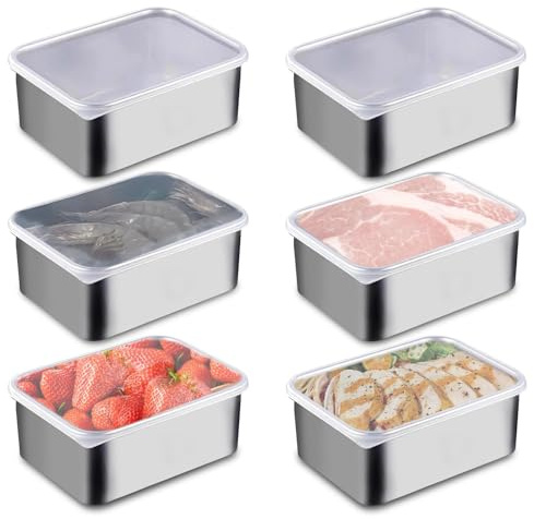 Frischhaltedosen Set, 6 Stück Edelstahl Meal Prep Boxen mit Deckel, 500ML Stapelbar
