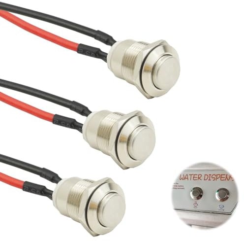 3 Pcs Prewired Momentary Push Button Switch 12mm Waterproof IP65 Stainless Steel Push Button On Off 2A 12V/24V/125V/250V AC (High Head) for Car Trumpet Pc Home Doorbell