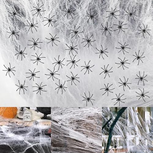 Halloween Deko,200g Spinnennetz,40St Plastik Spinnen,Helloween Outdoor,Helloween Spinnen,Party Spinnweben Dekorationen,Mit Spider Grusel Horror (40Stück+200g)