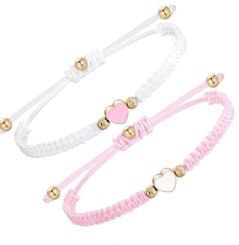 TIutmivo 2 Stück Herz Freundschaftsarmband, Pärchen Bangle, Geflochtenes Seilarmband, Verstellbare Freundschaftsarmband, Armbänder für Paare und Bester Freund