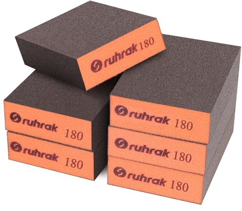 Sruhrak Schleifblock 12 Stück Hart Schleifschwamm, 180 Körnung Nass-Trocken-Wiederverwendbare Schleifpad für Holz, Kunststoff, Gipskarton und Metallpolitur