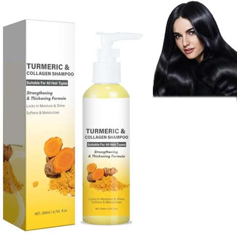 Hppsctink Turmeric Shampoo, 200ml Kurkuma Shampoo, Reinigende Kopfhaut, Glättet trockenes und krauses Haar, Glättendes Behandlungsshampoo, shampoos