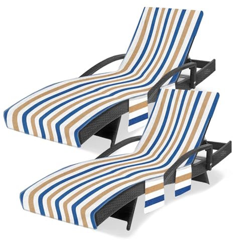 Britown Strandkorb-Abdeckung (2 Stück), Chaiselongue-Bezug, Loungesessel, Handtuchbezug mit 3 Taschen, für Pool, Strand, Garten, Terrasse, Ausflüge, 214 x 76 cm