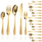 Set di 20 posate con pois per 4 persone, colore oro, cutlery, impugnatura comoda, antiscivolo, posate in acciaio inox, argento, 2 cucchiai, 2 forchette, 1 coltello, per ristoranti, hotel, matrimoni