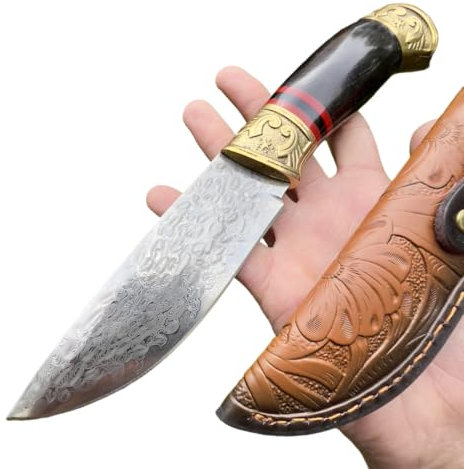 Obespina Coltello Damasco Lama Fissa Caccia Acciaio Suminagashi San Mai VG10 Collezione Campeggio Natura Escursionismo Artigianale Forgiato EDC Legno Ebano Giapponese Fatto Mano Montagna Robusto
