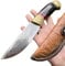 Obespina Coltello da caccia in damasco forgiato a mano, stile giapponese, lama fissa con manico in legno e custodia in pelle