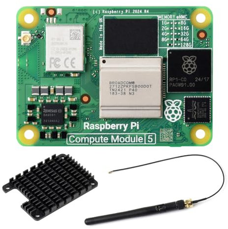 Waveshare CM5 Pi Compute Module 5，Comes with an Official Raspberry Pi CM5116064 (with Wireless, 16GB RAM, 64GB eMMC Flash), an Antenna Kit and a HEATSINK.