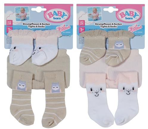 BABY born Strumpfhosen und Socken, 2-Fach Sortiert für 43 cm Puppen | Strumpfhosen und Socken, 2 Farbkombinationen sortiert, passend für 43 cm Puppen