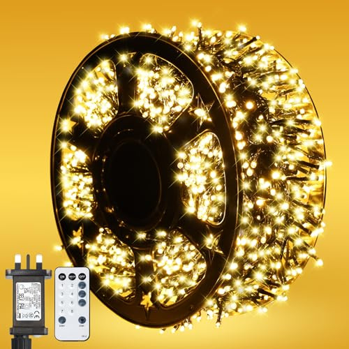 Twinkle Star Cluster Christmas Lights Outdoor, 40m 2000LEDs Xmas Tree Fairy Lights Mains Powered with 8 Modes/Timer, Waterproof Warm White String Lights Plug in for Garland Outside Indoor Decorations