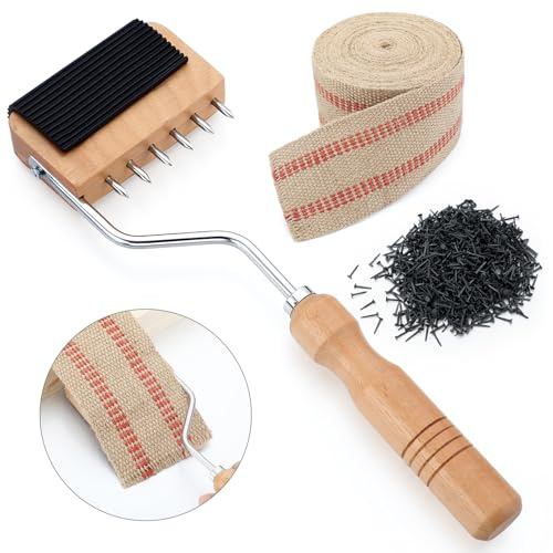 Lanties Upholstery Tool Kit Stretcher 10 Yds Jute Webbing, Red, Gooseneck | 3.5burlap Tape, 1/2 Black Upholstery Tack, Wood Handle Gooseneck Stretcher, Chair Sofa Carpet Craft Furniture Restoration