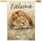 Bandera de jardín de león de bienvenida, pancarta de león floral beige para decoración al aire libre, bandera de arpillera de doble cara para decoración del hogar, 28 x 40 pulgadas