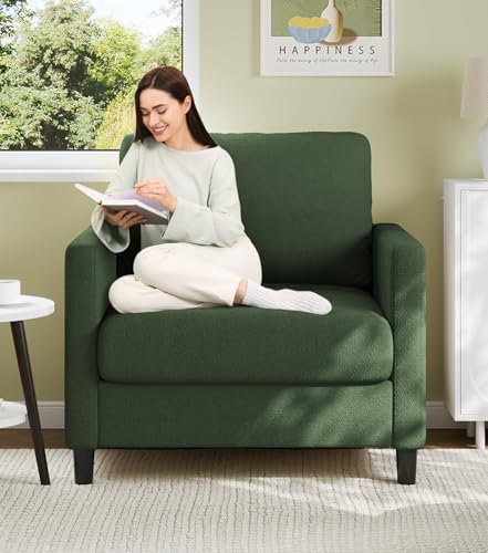 Welzona Sessel Wohnzimmer, 84 cm Lesesessel Bequem, Werkzeuglose Einrichtung Lounge Sessels, Ganz-Holz Schlafzimmer Reading Chair, Teddy Mini Couch, Sofa Klein Für jugendzimmer, Grün