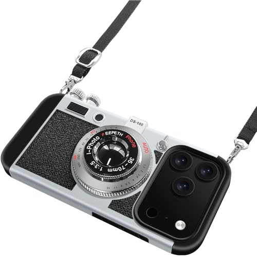 SGVAHY Emily in Paris Phone Case for iPhone 17 Pro Vintage Camera Case Cute 3D Unique Design Cover with Removable Neck Strap Lanyard Silicone Case for Girls Kids Women Black