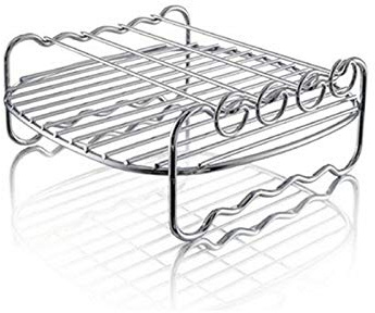 Air Fryer Zubehör - Air Fryer Rack Set, Mehrzweck-Doppelschicht-Rack mit Spieß, kompatibel für Ninja Power Airfryer Philips (17,8 Cm Durchmesser, Vierpolig, Quadratisch)