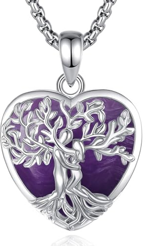 INFUSEU Collier Arbre De Vie Arbre Généalogique Cristal Obsidienne/Cornaline/Améthyste/Pierre de Lune/Malachite/Turquoise Pendentif Guérison Protection Medaillon Bijoux Cadeau Pour Femme