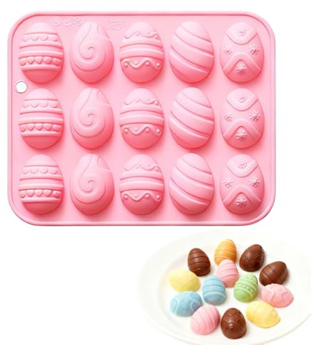 haewny Easter Egg Silicone Mold, 15 Cavities Easter Eggs Mould, Chocolate Silicone Moulds, Non-Stick Baking Molds for Kids Easter Party DIY Chocolate Candy Jelly