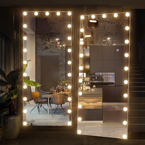 CASSILANDO Voll Länge Spiegel mit Lichtern, 165x60 Boden Körper Hollywood StehendSpiegel, Wand montierte Spiegel mit Licht für Schlafzimmer, Dimmen & 3 Farbmodi (Weiß)