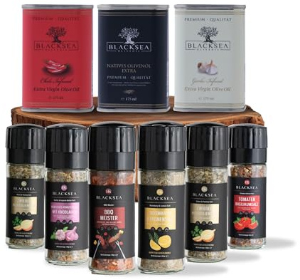 Blacksea Premium Geschenkbox – Olivenöl & Gourmet-Salze mit Mühle