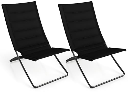 FANTASK 2er Set Campingstuhl klappbar, Sonnenliege mit gepolsterten Rückenlehnen, Liegestuhl bis 150 kg, Komfortabler Klappstuhl für Strand, Garten (Schwarz)