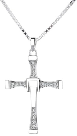 KEERSONG Von Vin Diesel inspirierte Kreuzanhänger-Halskette aus The Fast and The Furious – Unisex-Kette aus 925er Sterlingsilber mit Kastenkette, 3 Längen (50 cm, 60 cm, 70 cm)(22G(BOY),50CM)