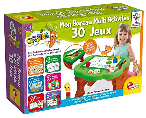 Lisciani - CAROTINA - KIT D'ACTIVITÉS ÉDUCATIVES avec Pupitre Robuste - 30 Jeux d'Apprentissage pour Enfants de 3 à 6 Ans - Développe Mémoire, Logique et Créativité - Fabriqué en Italie avec Puzzles